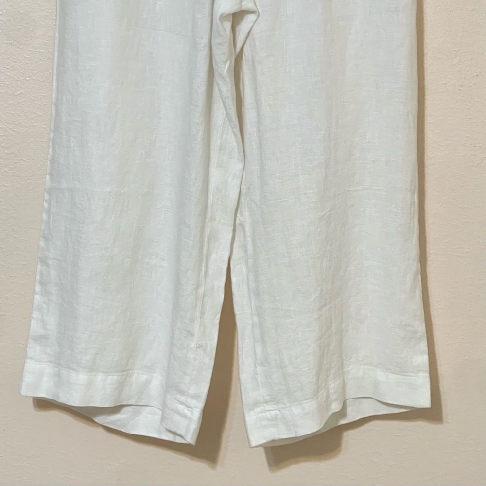 Talbots White Linen Elastic Drawstring Waist Crop… - image 3